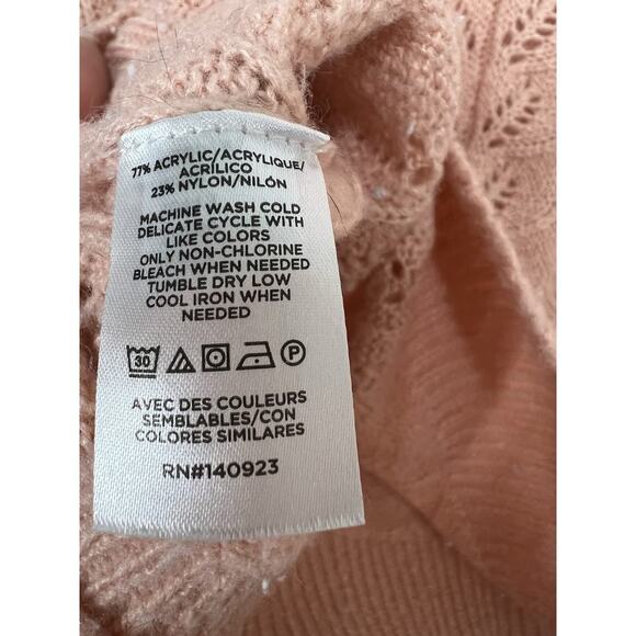 Loft Pointelle Puff Sleeve Sweater Medium Peach Pink - Picture 4 of 5